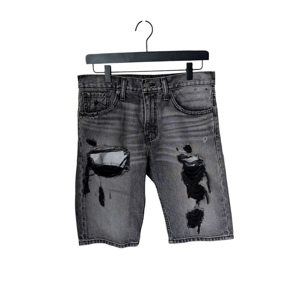 Levi's 522 Denim Shorts Men's 29 Charcoal Distressed Ripped Destroyed Streetwear